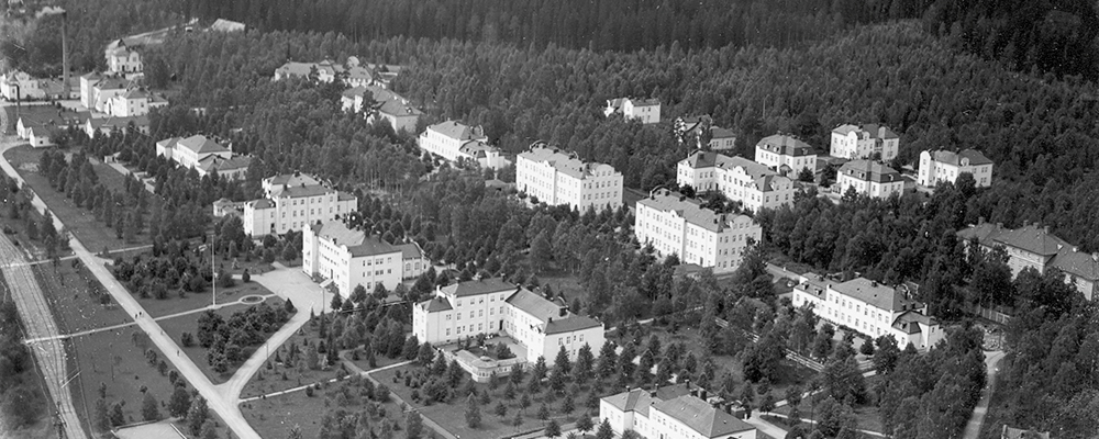 Flygfoto över sjukhusområdet 1933.